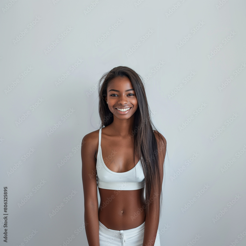 A cute woman Smiling wearing white tank A cute woman Smiling wearing white tank
