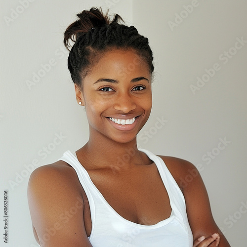 A cute woman Smiling wearing white tank