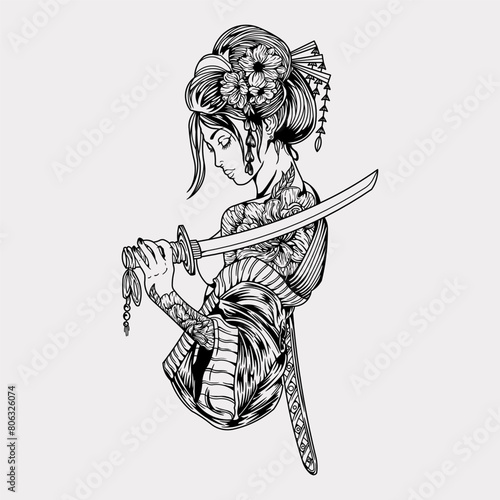 Japanese geisha kimono artwork vector illustration