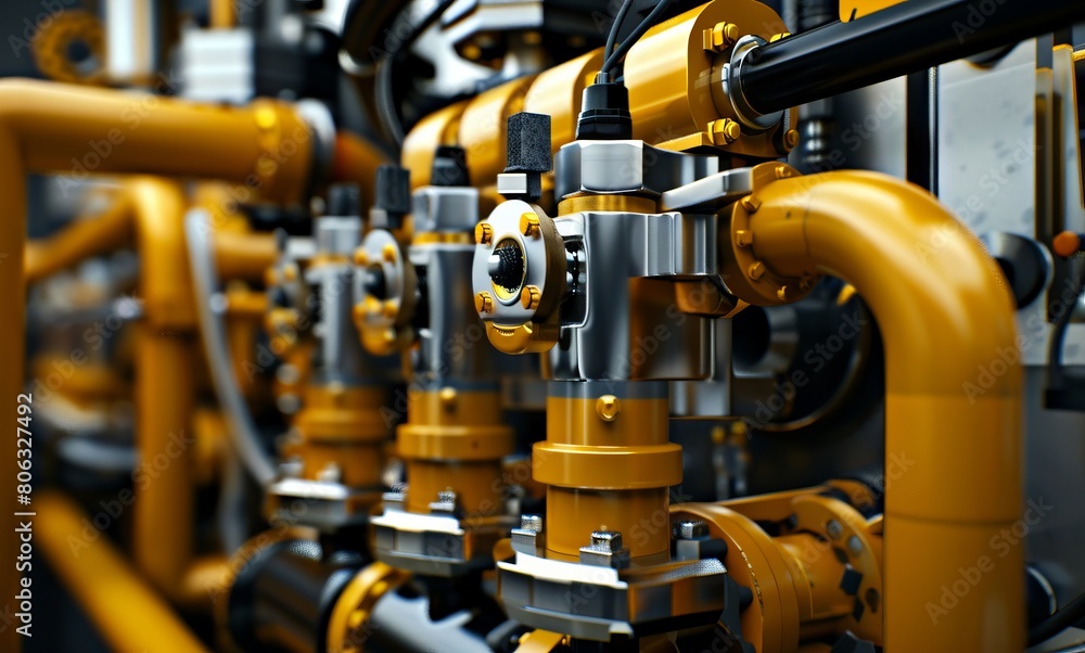 A close up of yellow pipes and valves.