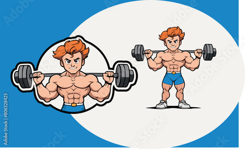 Strong man vector, premium mascot, bodybuilding logo design, person working out with dumbbells in gym