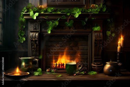 fireplace with christmas decorations