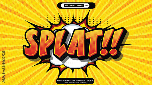 Splat pop art style comic editable 3d vector text effect with comic background