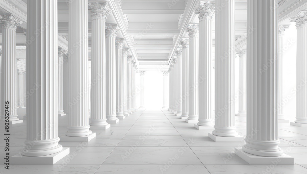 Fototapeta premium 3D rendering of white Greek columns in the middle. Generate AI image