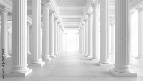 3D rendering of white Greek columns in the middle. Generate AI image