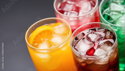 Soft drinks and fruit juice mixed with soda
