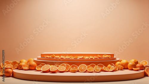 Empty podium with a background of orange slices 