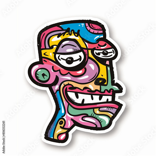 Abstract face  bright sticker on a white background