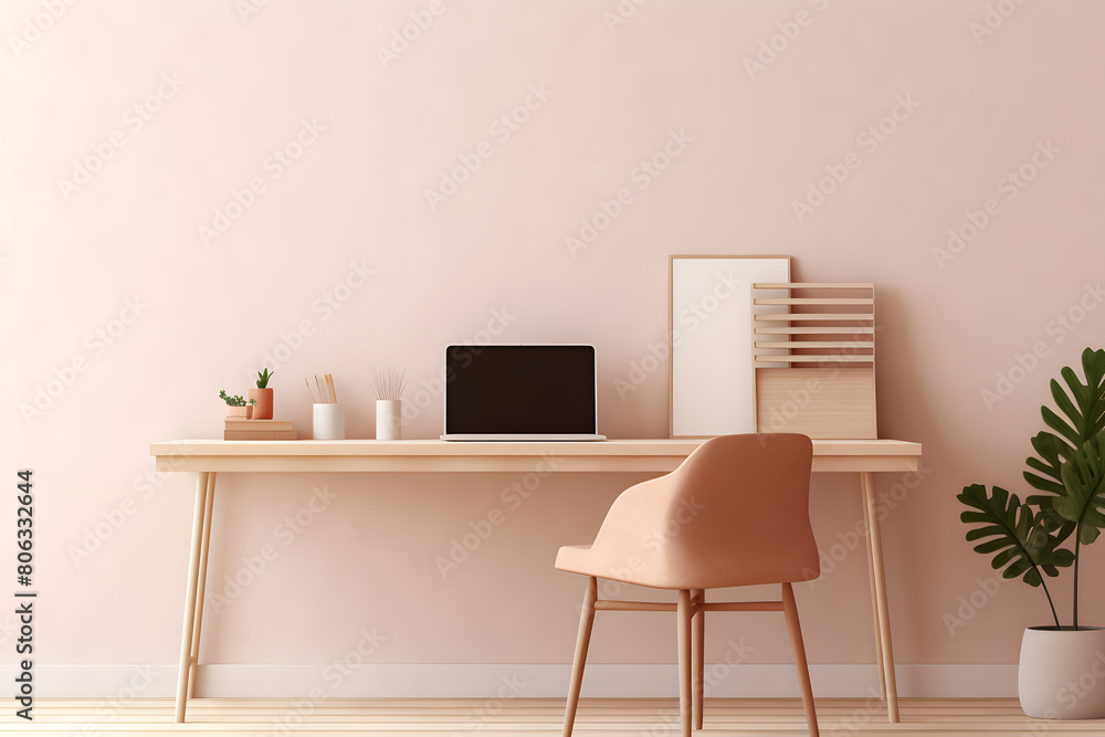 Fototapeta premium interior design basic work desk, desk for making homeoffice, illustrated interior design home dessk