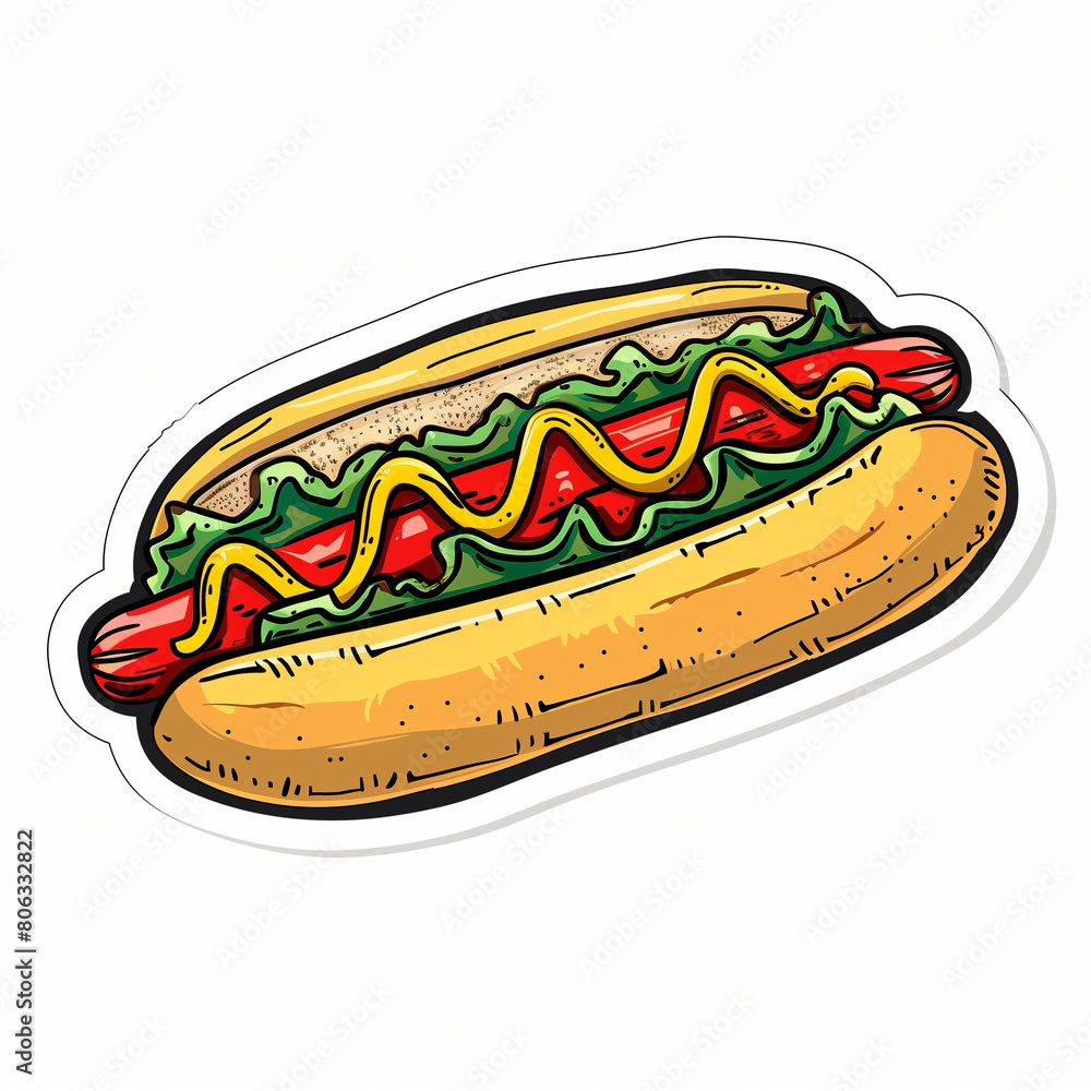 Hot Dog, bright sticker on a white background Hot Dog, bright sticker on a white background