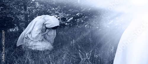 Obraz na plátně The appearance of an angel to a girl in the garden