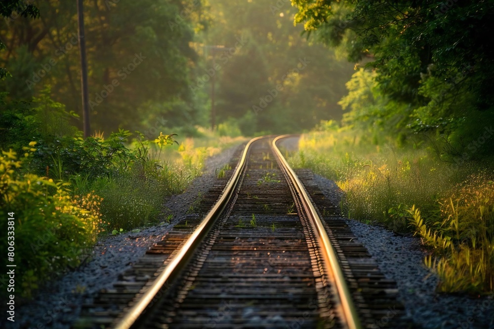 Obraz premium Twilight Journey: Serene Railway Track in the Evening Light