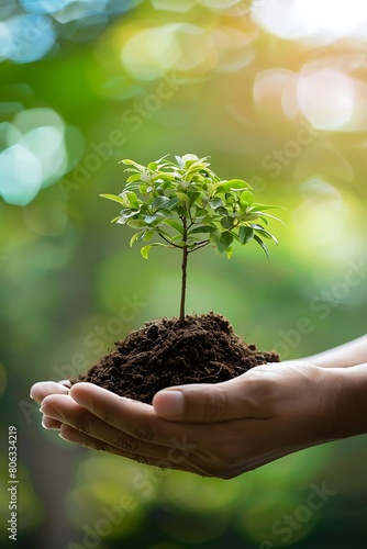 hands holding small tree in ground, concept of life care on earth and nature protection, environment day wallpaper, gardening time 