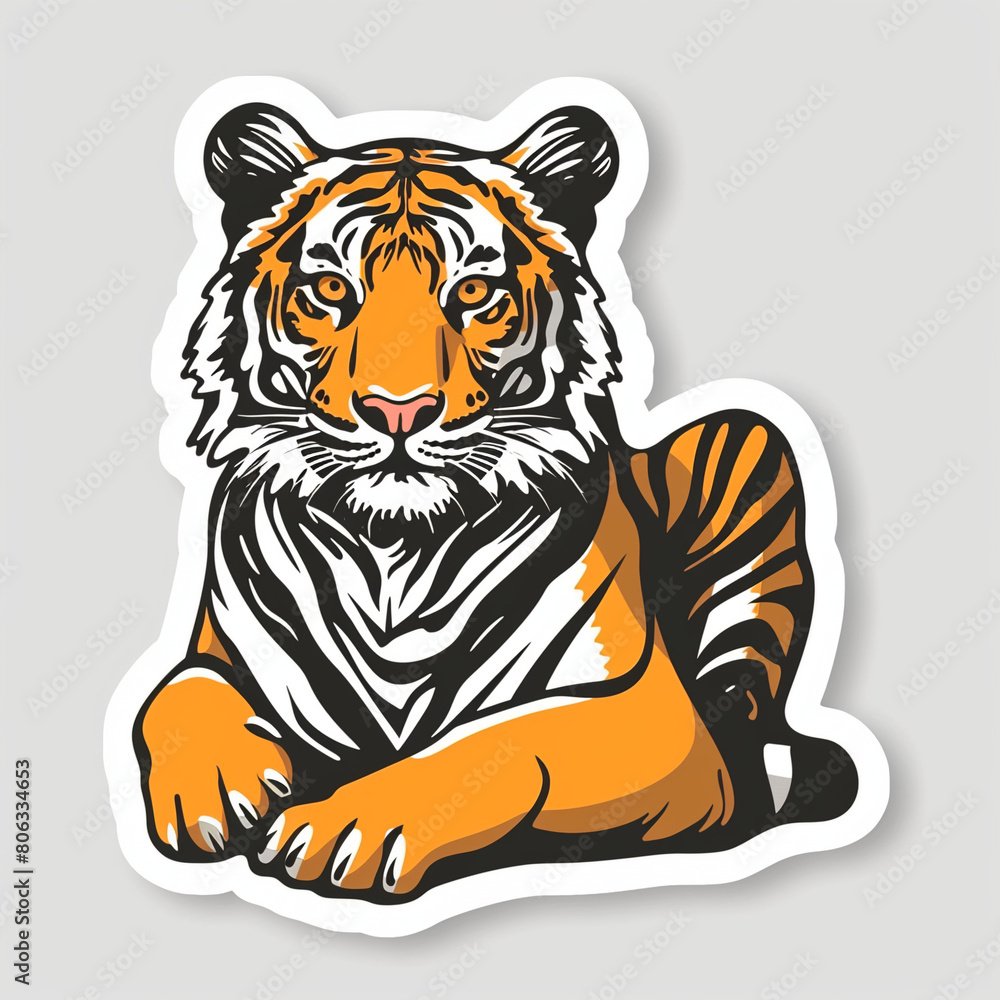 Obraz premium Tiger, bright sticker on a white background