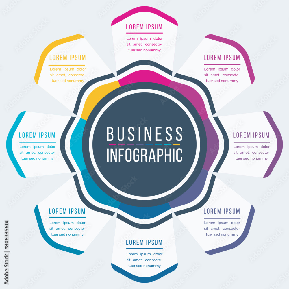 Fototapeta premium Infographic business template 8 steps, objects, elements or options business information colorful infographic design