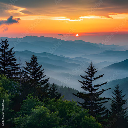Breathtaking Sunset Over the Mystical Great Smoky Mountains, Tennessee.