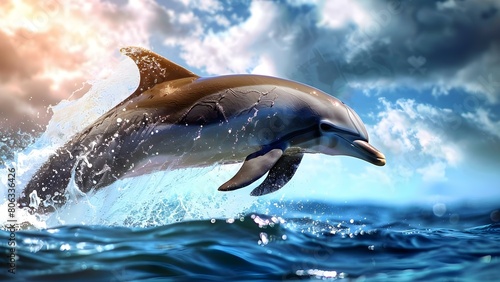 Watercolor sketch of a dolphin leaping in the ocean  An intelligent and social marine animal. Concept Marine Life  Watercolor Art  Dolphin  Ocean  Wildlife
