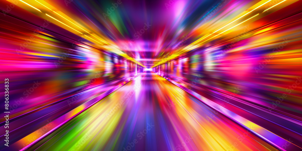 Dynamic and colorful light trails converging in a tunnel, depicting speed and motion. Dynamic and colorful light trails converging in a tunnel, depicting speed and motion.