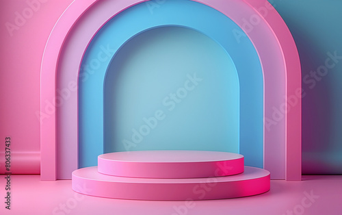 Modern Pink and Blue Arch Podium  Minimalist Staging for Product Displays and Branding