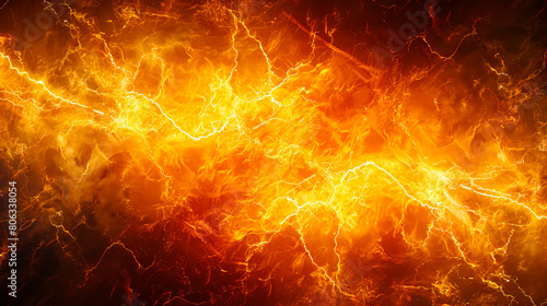 A fire and lightning background.