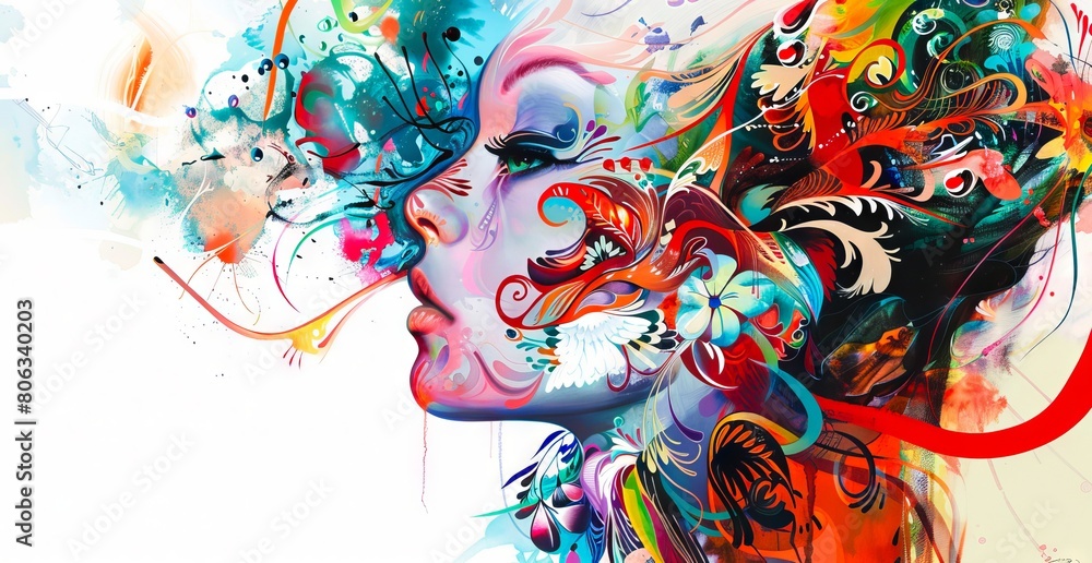 A colorful painting of a woman's face.