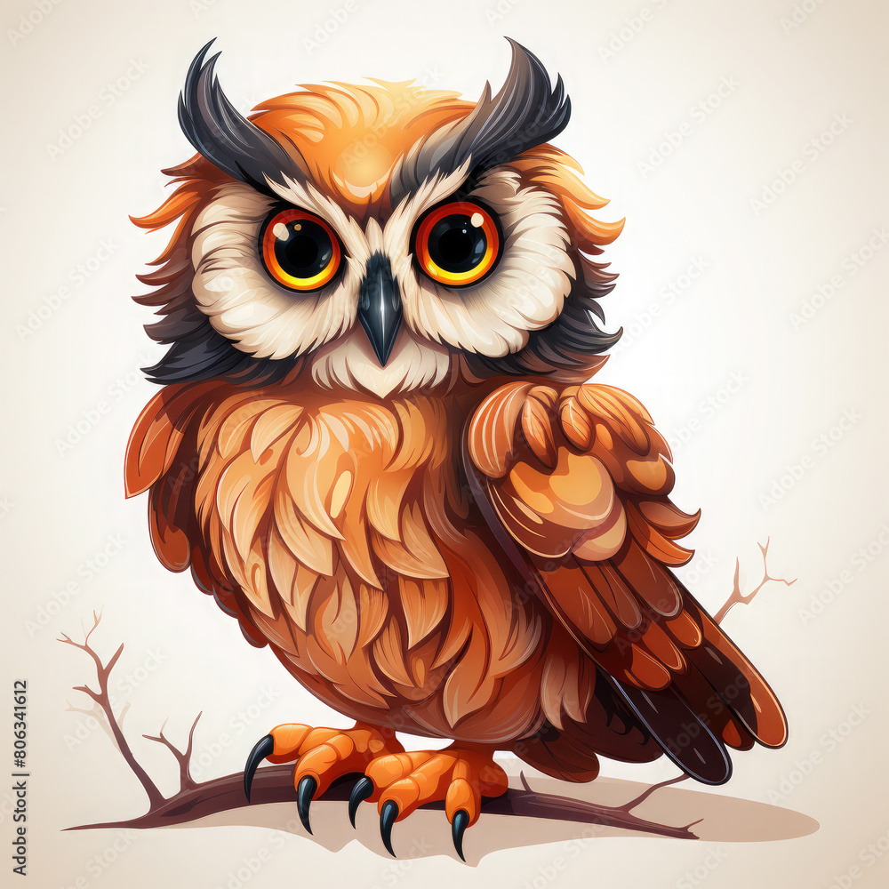 Watercolor Willow owl, clipart Illustration, Generative Ai Watercolor Willow owl, clipart Illustration, Generative Ai