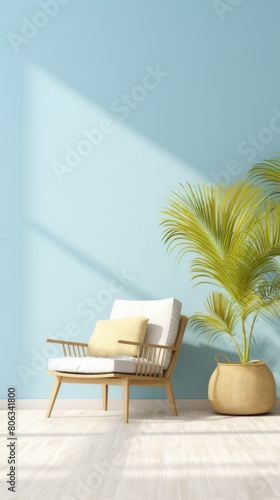 Summer background of A room featuring a chair and a potted plant