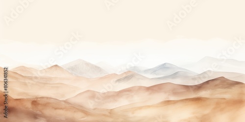 Beige tones watercolor mountain range on white background with copy space display products blank copyspace for design text photo website web banner 