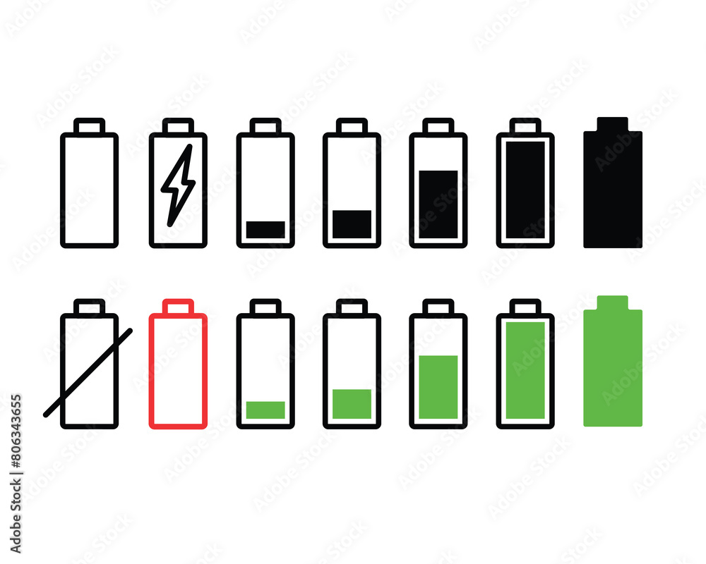 Battery Charging Icon Vector Clipart Set Power bars Outline, Silhouette Color Graphic Illustration Battery Charging Icon Vector Clipart Set Power bars Outline, Silhouette Color Graphic Illustration