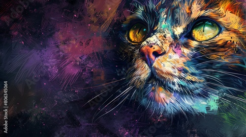 Cat portrait volumetric oil painting wallpaper background © Irina