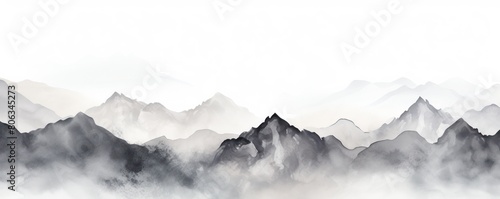 Black tones watercolor mountain range on white background with copy space display products blank copyspace for design text photo website web banner