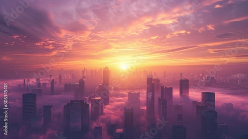 Futuristic city skyline cityscape buildings sunset wallpaper background