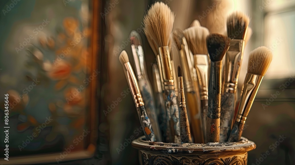 Handcrafted Brushes in a Decorative Holder Display Handcrafted Brushes in a Decorative Holder Display