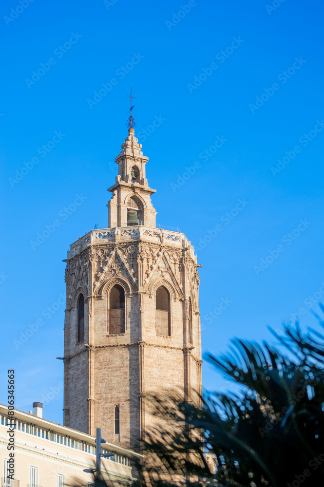 Valencia cathedral on Plaza de la Virgen Town Square in Valencia, Spain