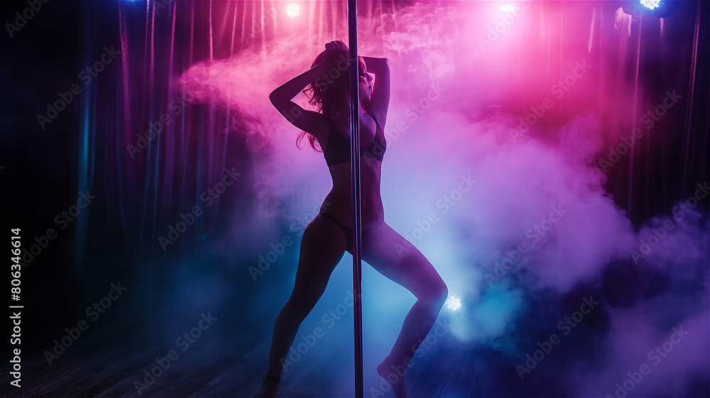 Woman dancing in the nightclub, pole dance.