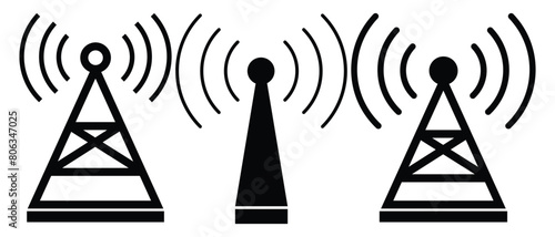 Antenna tower icon collection. Wireless radio signal symbol set.