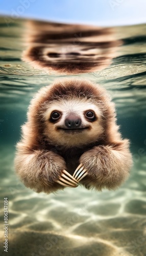 Adorable Baby Sloth Swimming Underwater