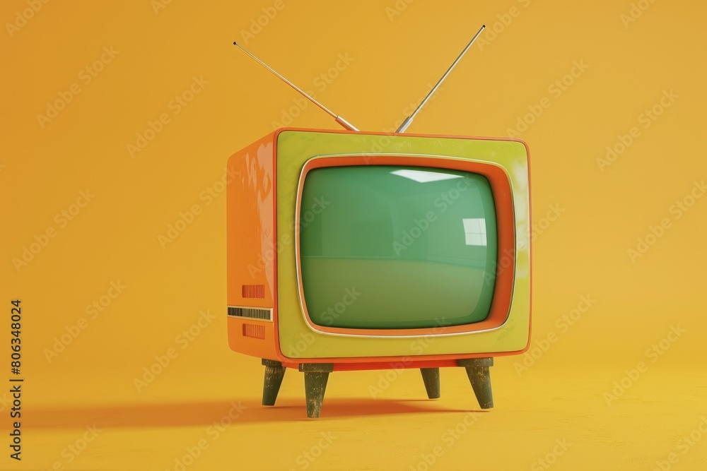 Vintage old television set on a yellow background. Generate AI image