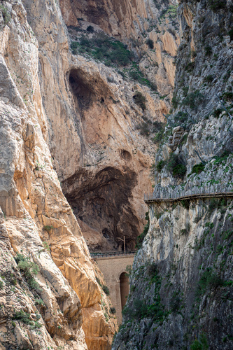 Caminito del Ray, The King's Path. Walkway pinned along the steep walls of a narrow gorge in El Chorro, Malaga, Spain photo