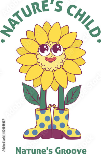 Flower retro groovy mascot sublimation design