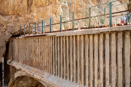 Caminito del Ray, The King's Path. Walkway pinned along the steep walls of a narrow gorge in El Chorro, Malaga, Spain photo