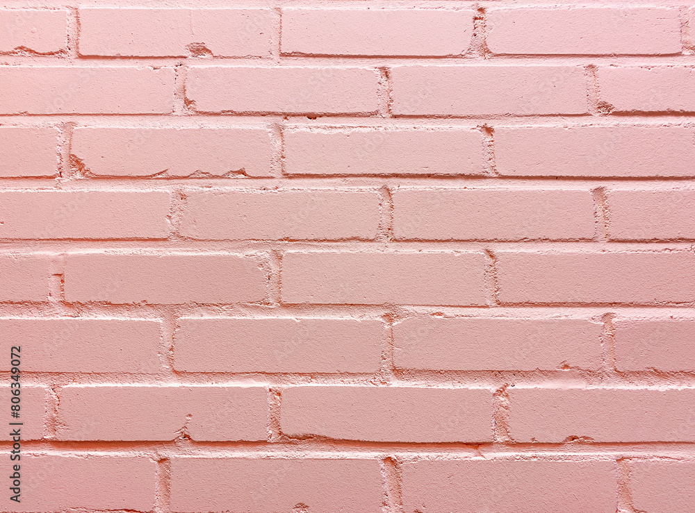 Obraz premium Pastel light pink brick wall texture. Concept style, fashion, creative design. Background closeup. 