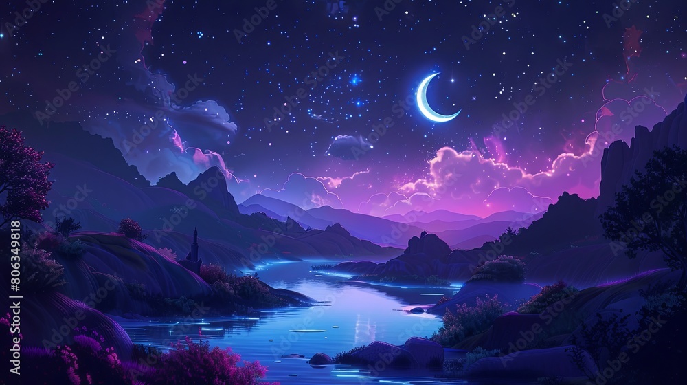Fototapeta premium Magic landscape with forest river woods wallpaper background