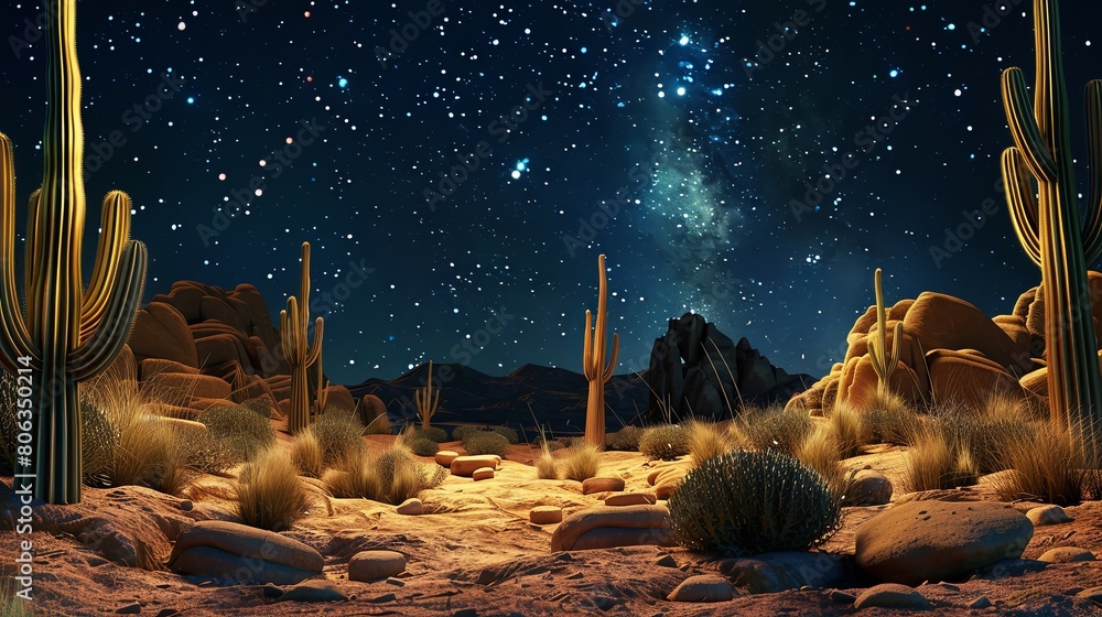 Naklejka premium Magic night over shining desert landscape wallpaper background