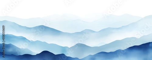 Blue tones watercolor mountain range on white background with copy space display products blank copyspace for design text photo website web banner 