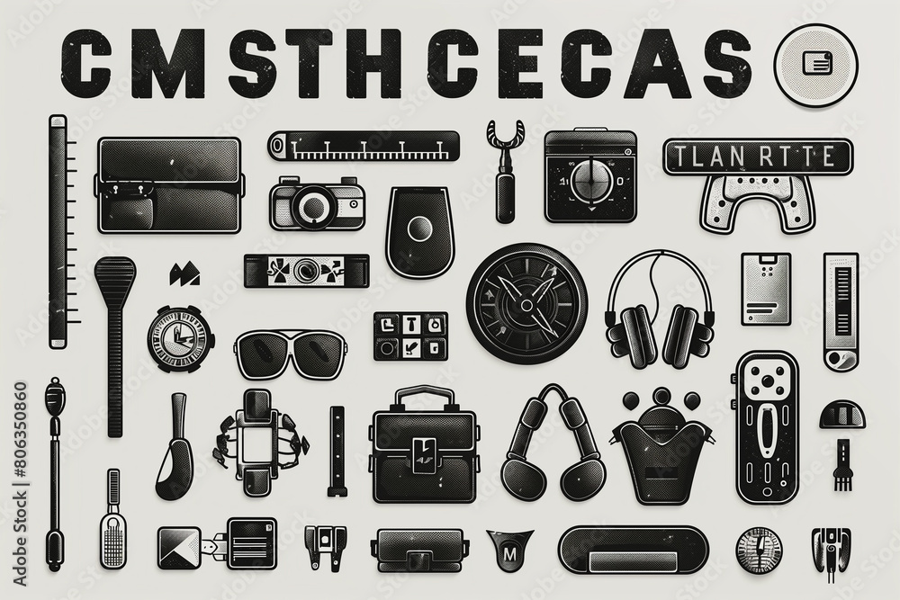 Assortment of classic black and white icons on a white background Assortment of classic black and white icons on a white background