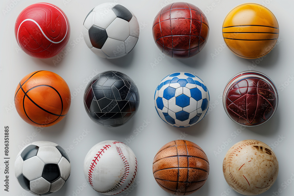 Assorted sports balls displayed on a table Assorted sports balls displayed on a table