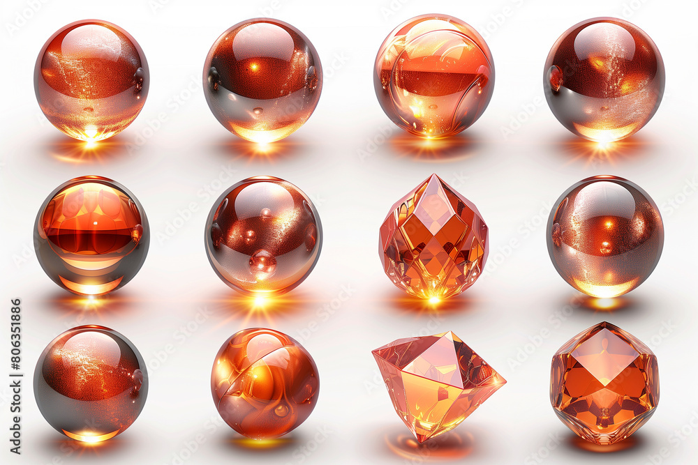 Various shapes and sizes of glass balls displayed together Various shapes and sizes of glass balls displayed together