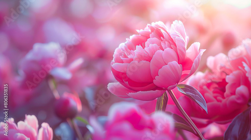 Fototapeta Naklejka Na Ścianę i Meble -  Pink peony flowers in the sunlight.