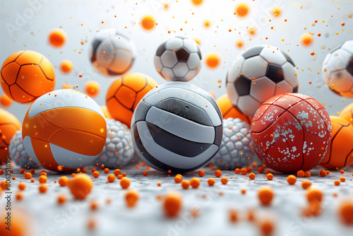 Various sports balls scattered across a table